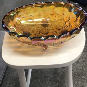 Indiana Carnival Glass Gold/Amber Large Footed Bowl
